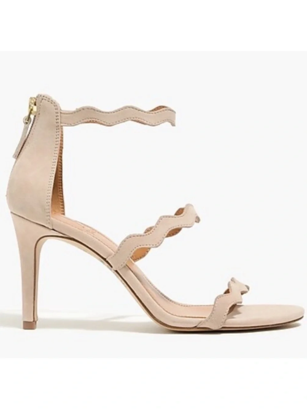 J. Crew 3 Strap Scallop Suede Leather Heel Sandal